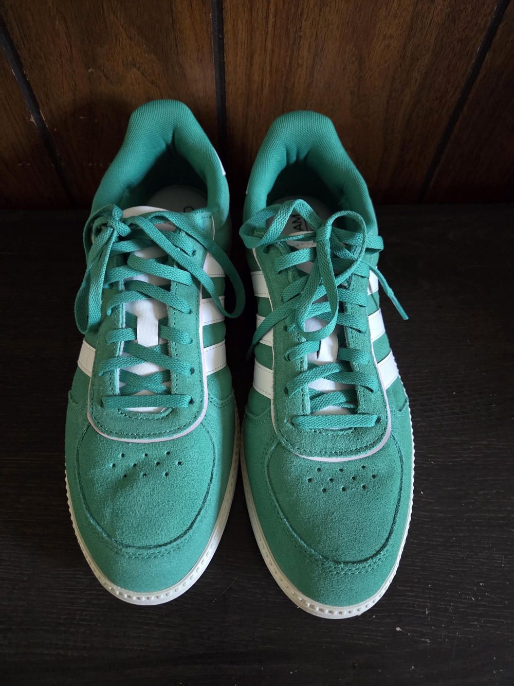 Adidas Women's Green Suede Retro Sneakers with White Stripes